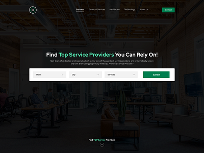 Web design for service providers, first screen.