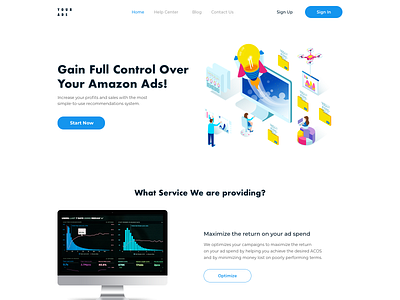 First screen from landing page which control your ads. ads app art design illustration invite like likes minimal providers typography ui ux web webdesign