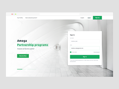 Amega | Partners Website app art crypto design invite like minimal page partner sign in signup traiding typography ui ux web