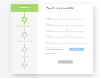 Start page for project information design field fill form information page ui ux web