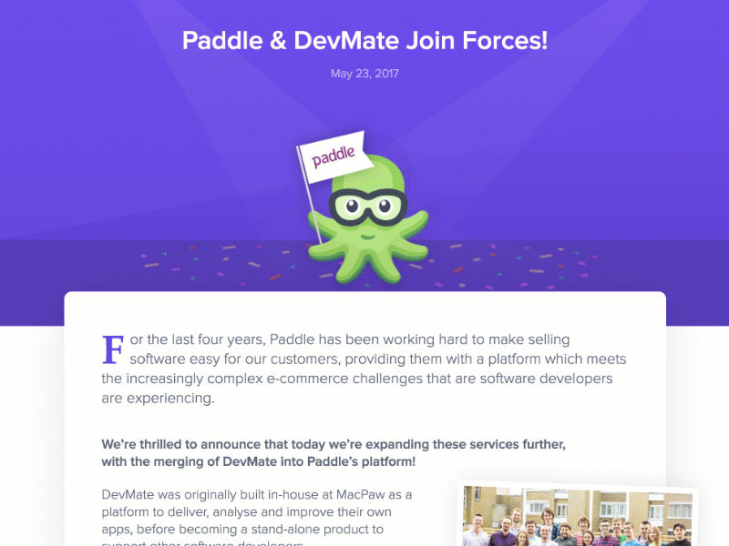 Paddle + DevMate Landing Page