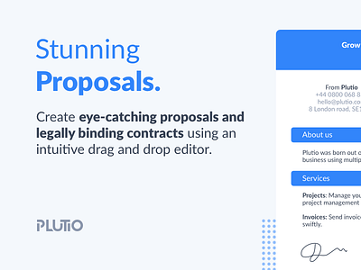 Plutio Proposals clean contract drag and drop editor flat plutio proposal proposal template proposals ui ux design uxd