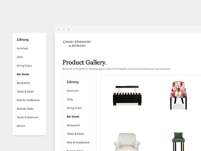 Chelsea Upholstery | Webdesign catalogue design clean design development experience design furniture luxury perto perto design ui ux web webdesign website