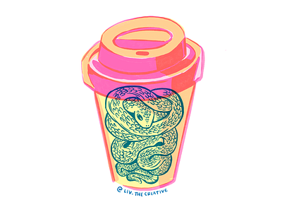 Coffee Snake characters graphic illustration lineart procreate screenprint sticker design