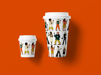 People Watching Coffee Co Coffee Cups brand illustration branding design digitalart illustration pattern art pattern design