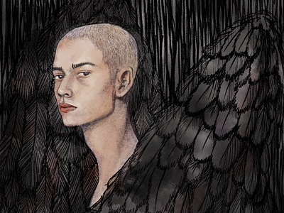 Dark Wings angel bald character demon handsome illustration illustrator line art man model penwork portrait