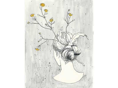 Sow Thistle dandelion floral flower hair bun ink line art sow thistle vulnerability weeds