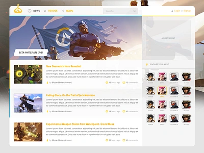 Overwatch Site blizzard gaming manaflask overwatch ui web white yellow