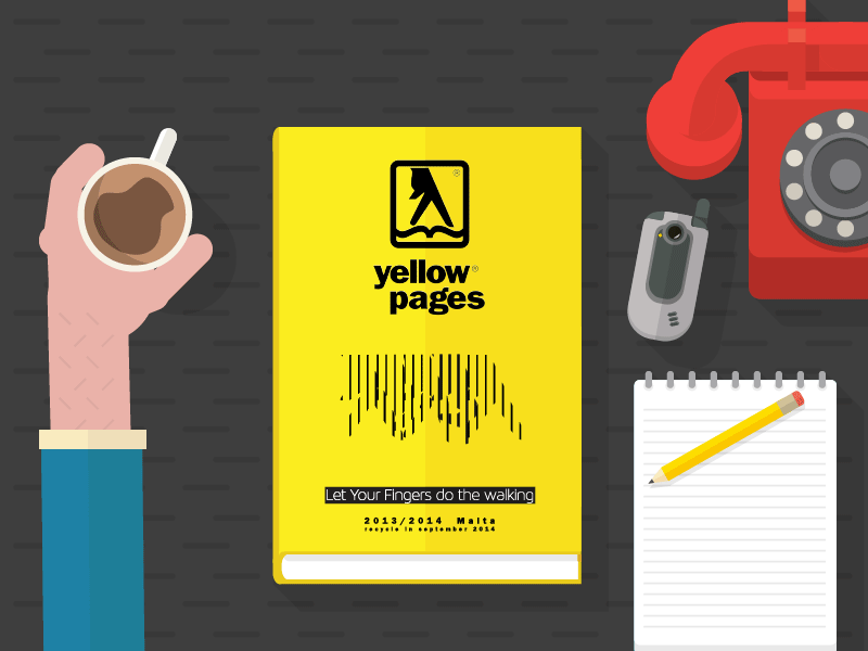Yellow Pages Animated Front Cover animation cycle fingers gif info graphic minimal phone walk yellow pages