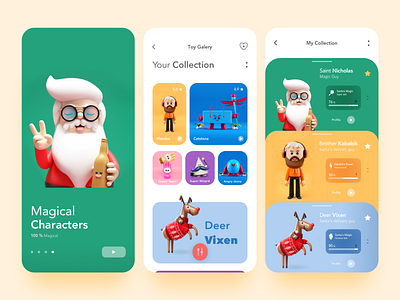 Toys Shop App app cards children clean colors debut deer delivery ecommerce interface minimal mobile new year product page profile profile page santa