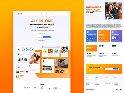AliReview Landing Page ali blue graphic design landing page orange reviews saas shopify ui web website website design