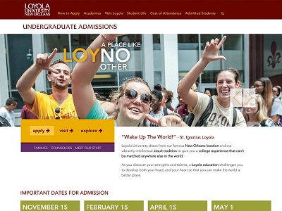 Loyola University Admissions Redesign - desktop