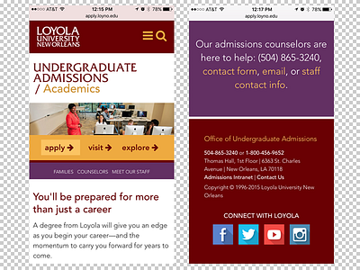 Loyola University Admissions Interior Page - mobile