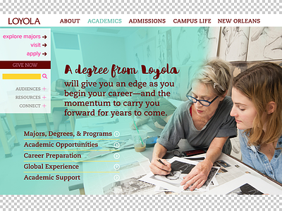 Loyola Homepage Redesign - Academics section higher ed lauren smith ui ux web design