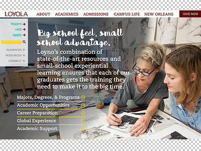 Loyola Homepage Redesign - Academics section - take 2 higher ed lauren smith ui ux web design