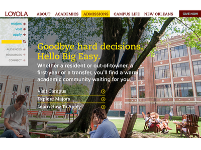 Loyola Homepage Redesign - admissions section