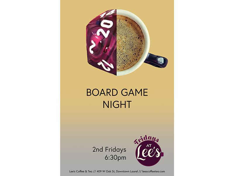 Fridays at Lee's Board Game Night mississippi event poster lauren smith