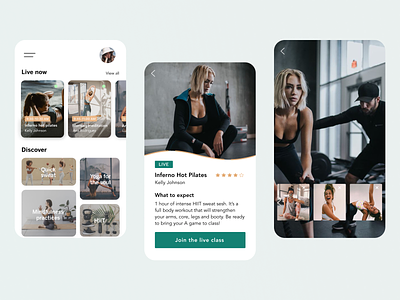 Live Fitness Class Mobile App Concept apps design fitness live live chat mobile mobile app mobile app design mobile ui ui uiux videochat workout