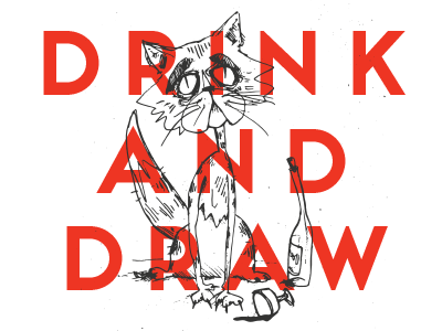 October Drink and Draw cat community drink and draw event illustration poster