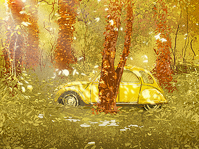 Citroën atmosphere car citroën custom brush digital painting dirclumsy forest illustration leaves morning peter nagy photoshop