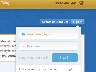 Sign In Dropdown blue dropdown form gold login popup sign in tropical