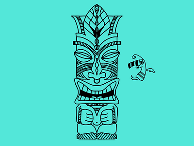 Tiki with Bird illustration monoline procreate tiki