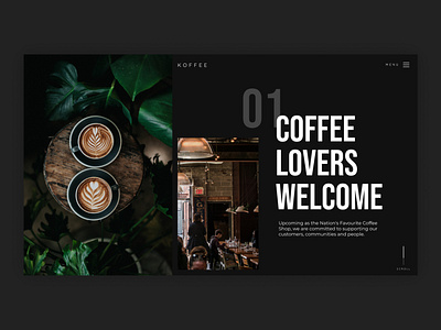 Coffee Shop Landing Concept clean dark dark theme dark ui design site ui uidesign uiux ux web web design webdesign