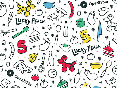 Coloring Book Backdrop balloon birthday cake food illustration lucky peach opentable pattern