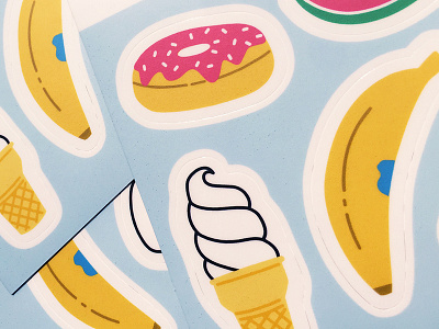 Summer Sticker Set banana donuts ice cream illustration kiss cut opentable soft serve stickers summer watermelon