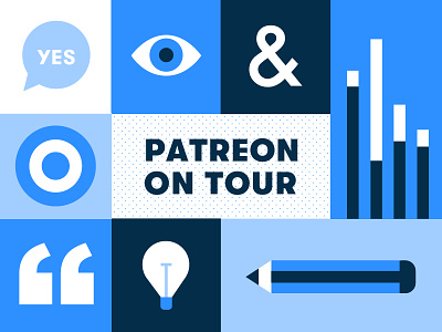 Patreon On Tour ampersand blue chart eye illustration lightbulb modular pencil quote target workshop