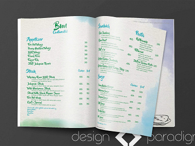 Water colour themed Menu Design