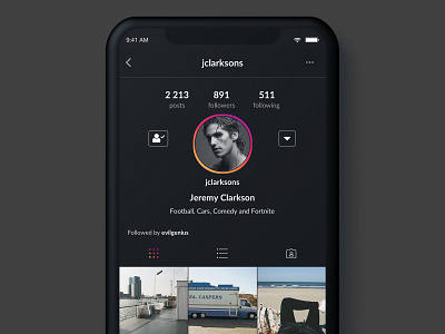 Instagram Dark Profile app app design avatars clean design flat instagram interaction interface like mobile profile social ui ui designer user experience user interface ux ux designer web