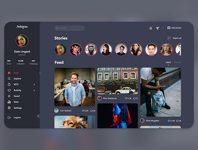 Instagram Redesign Concept | Dark desktop ver. dark dark mode design instagram redesign ui ux web design website