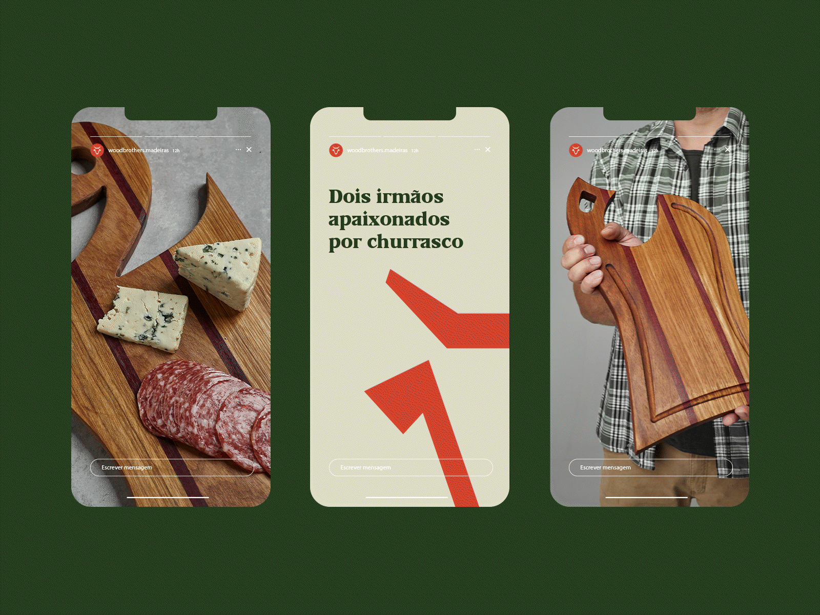 Wood Brothers - Stories animation barbecue brand brand design branding green instagram logo logo design logotype motion graphics stories ui visual identity visual system wood wooden table