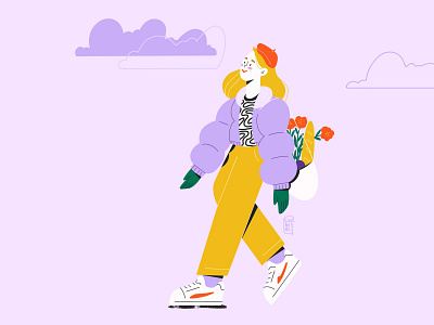 Taking a walk drawing girl illustration vectorart violet