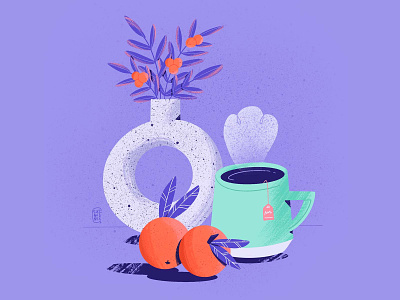Tea & clementines design drawing flower illustration illustration stilllife teacup vase