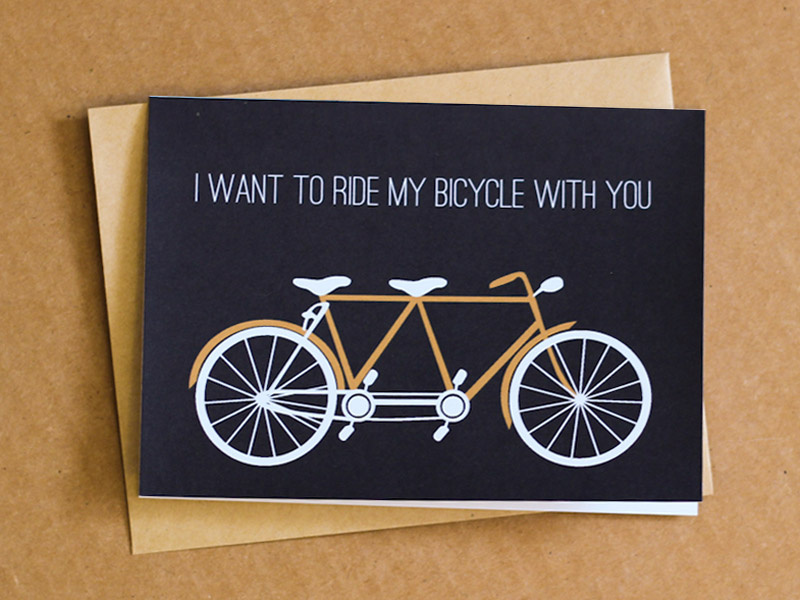 Tandem valentine bike bicycle tandem vector illustration card greeting card valentine valentines day paper goods printed