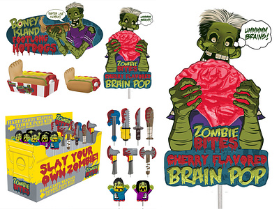 Zombie Themed Candy and Packaging brains candy fun halloween packagedesign weapons zombie zombies