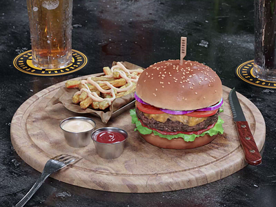 Burger 3D 3d animation blender burger cycles detailed food photoshop procedural realism still life
