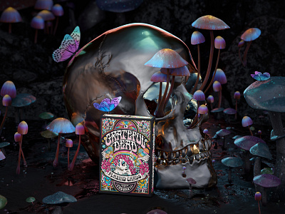 Grateful Dead playing cards promo image 3d blender card cards concept dead grateful dead mushroom neon playing cards skull