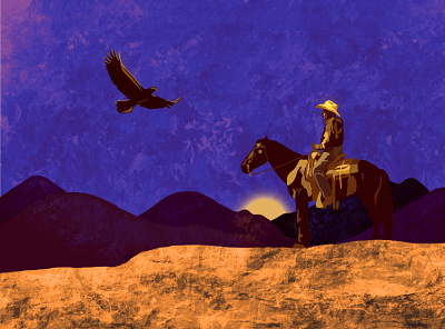 Cowboy adobe dark graphic illustration moody procreate shading texture tones