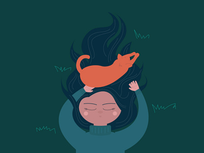 Lying on Grass cat girl illustration illustration night sleeping vector