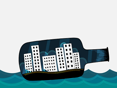 Floating City bottle city creative illustration sea vector water