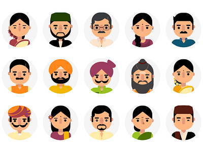 Faces avatar design avatar icons avatars character design characters creative faces icon set icons illustration indian indian languages minimal multilingual people icons vector