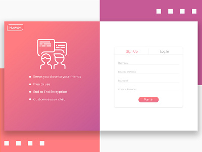 Howdy Sign Up Page adobe adobe xd adobexd app chatapp dailyui dailyuichallenge design login login screen signup ui uiuxdesign ux