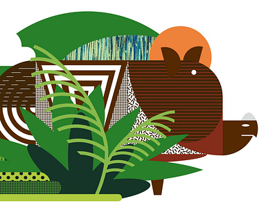 Javan rhino illustration - jungle hidden