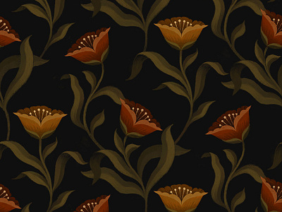 Budapest - Pattern design black botanical elegant fall flowers flowers illustration folk green orange pattern slavic