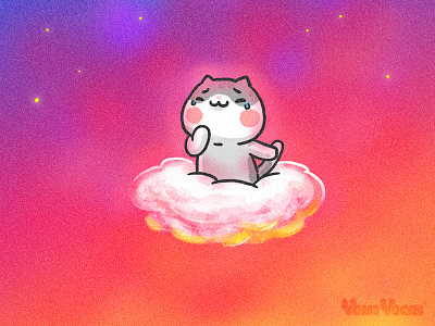 Beautiful sunset glow after rain cat comic cute illutration kitty pink sky sunset yomiyocai