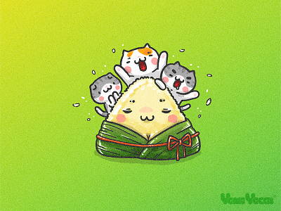 Happy Dragon Boat Festival cat comic cute dragon boat festival illutration kitty rice dumpling yomiyocai