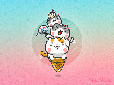 Meows Cream ~ cat comic cute ice cream illustration kitty summer yomiyocai